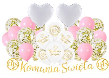 Balony różowe na Komunię Świętą IHS Gotowe Dekoracje Komunijne - Szafran Limited
