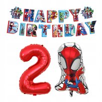Balony Spidey Spiderman Na Urodziny Zestaw Baner Cyfra 2 Czerwona Dekoracja