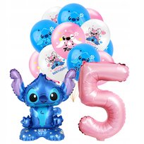 BALONY STICH NA 5 URODZINY ZESTAW BALONÓW LILO I STITCH CYFRA RÓŻOWA NA HEL