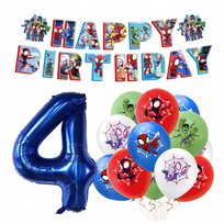 Balony Urodzinowe Spiderman Spidey Baner Happy Birthday Cyfra 4 Granatowa