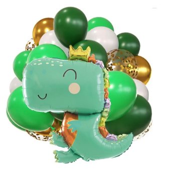 Balony z Dinozaurem Gotowy Zestaw na Urodziny Chłopca zielone dekoracje na Roczek Hel - Szafran Limited