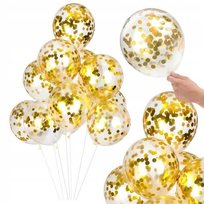 BALONY Z KONFETTI transparentne dekoracje URODZINY WESELE złote MOCNE 10szt