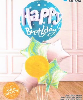 Balony zestaw Happy Birthday niebieski 6 szt 45-58 cm - MK Trade
