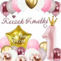 BALONY zestaw ROCZEK 1 urodziny BANER ROS + IMIĘ