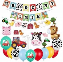 BALONY zestaw zwierzęta FARMA baner IMIĘ