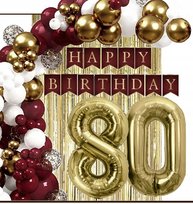 Balony Złote Bordowe Dekoracje Kurtyna Baner Na Urodziny Cyfra 80 Lat
