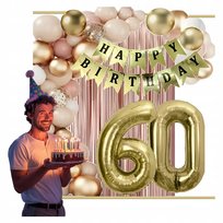 Balony Złote Dekoracje Na Urodziny Cyfra 60 Lat Beż Wild Rose Gold Komplet