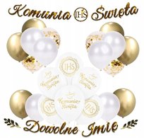 BALONY złote KOMUNIA dekoracje na KOMUNIĘ + IMIĘ