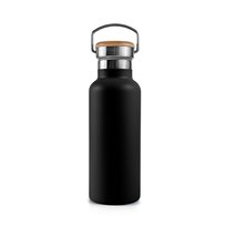 Bambaw, butelka metalowa ze stali nierdzewnej z bambusową nakrętką, podwójnie izolowana, Jet Black, 750 ml Bambaw