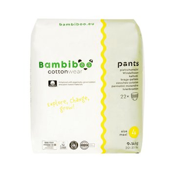 Bambiboo, Cottonwear, Jednorazowe pieluchomajtki z bawełną organiczną rozmiar 4, 22 szt. - Bambiboo