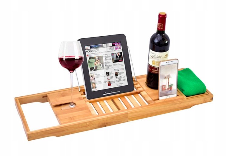 Inny producent Inny Producent Bambusowa Regulowana Półka Na Wannę Z Uchwytami