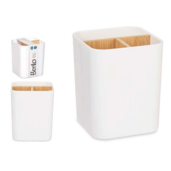 Bambusowy kubek Etui Pojemnik Stojak na szczoteczki i pastę do zębów BIAŁY - BERILO