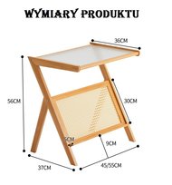 Bambusowy stolik z ratanową półką - jasnobrązowy, długość 45 cm