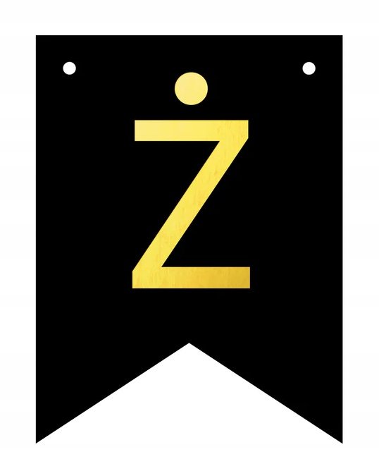 Baner czarno-złoty DIY czarny ze złotą literą flagi 12 x 16 cm litera Ż ...