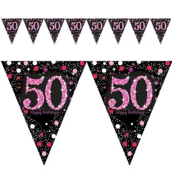 Baner flagi, Urodziny 50, różowo-czarny, 4 m - Amscan