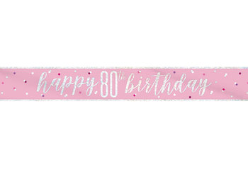 Baner Happy Birthday różowy na 80 urodziny - 274 cm - 1 szt. - Unique
