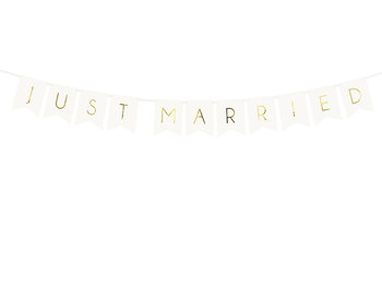 Baner, Just Married, biały, 15 x 155 cm - PartyDeco
