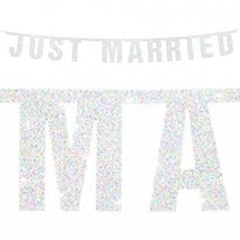 Baner, Just Married, srebrny, 170 cm - PartyDeco