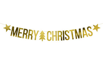 Baner Merry Christmas, złoty, 10,5x150 cm - PartyDeco