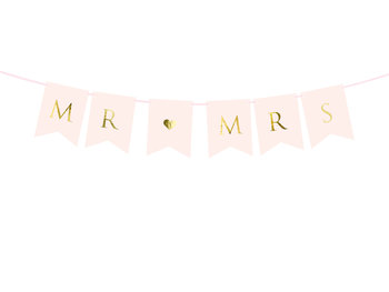 Baner, Mr&Mrs, jasnoróżowy, 15 x 85 cm - PartyDeco