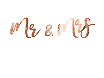 Baner Mr & Mrs, różowe złoto, 16,5x68 cm - PartyDeco