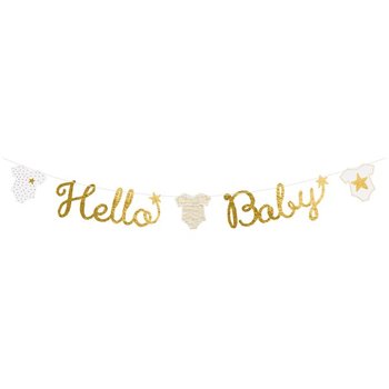 Baner Złoty Hello Baby Papierowy Na Babyshower - ABC