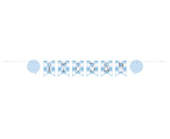 Banner Papierowy Gingham 1St Birthday, Niebieski, 183 Cm - Unique Party