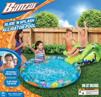 Banzai, basen dziecięcy, pompowany, okrągły, ze zjeżdżalnią, krokodyl - Banzai