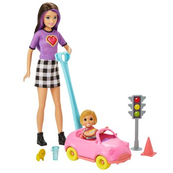 Barbie, akcesoria spacerowe Lalka dziewczynka + miniautko - Barbie