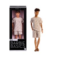 Barbie Basics Ken Model 10, Kolekcjonerska lalka modowa brunet, koszulka i szorty z nadrukiem, dla dzieci 6+, fanów i kolekcjonerów JJX29 Mattel