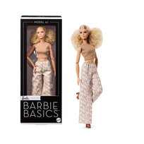 Barbie Basics Model 07, Kolekcjonerska lalka modowa blondynka, białe spodnie ze złotym nadrukiem, dla dzieci 6+, fanów i kolekcjonerów JJX26
