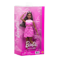 Barbie Deluxe Style Różowy denim, Lalka modowa #10 Czarne włosy, strój w kokardki, dla dzieci 4+ JJN70