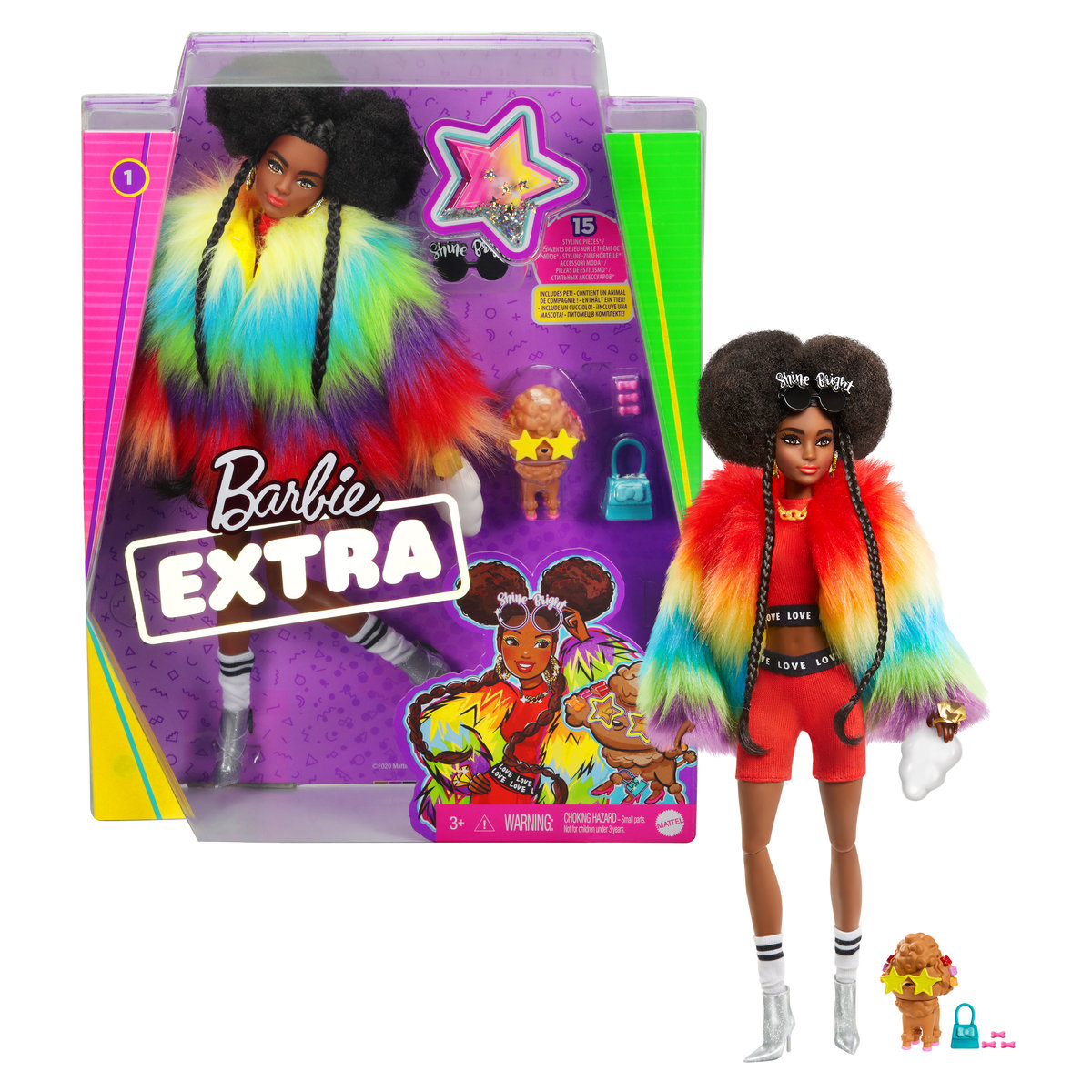 Barbie Extra, lalka Tęczowy płaszcz