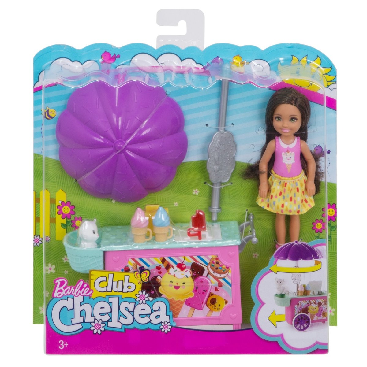 Barbie, lalka Chelsea wózek z lodami
