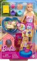 Barbie Pieski na basenie, Zestaw Lalka, 2 figurki piesków i akcesoria, Zabawka dla dzieci 3+ JBF35