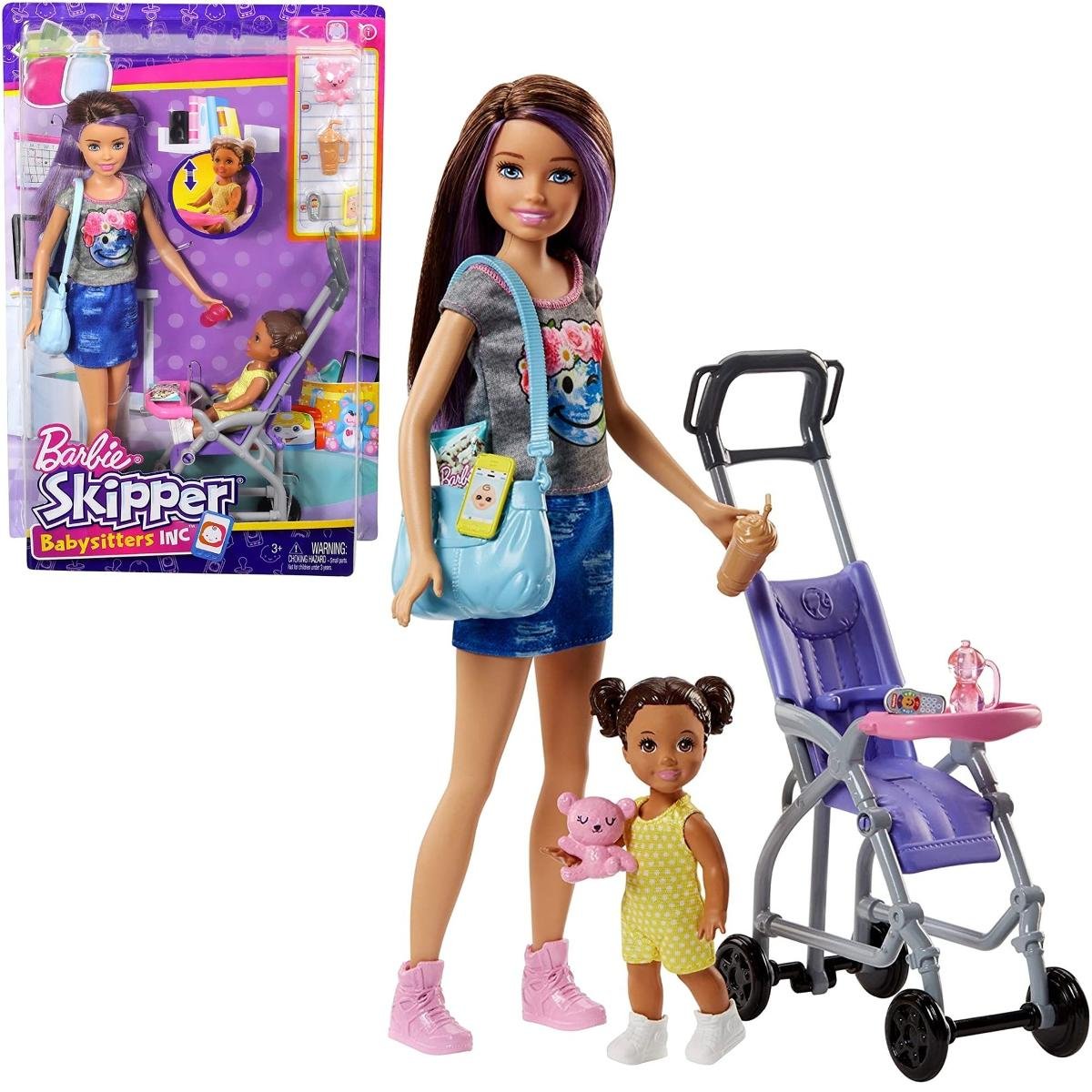 Barbie Skipper Lalka Opiekunka z wózkiem i akcesoriami