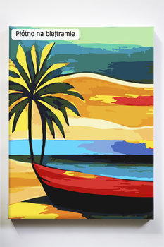 Barwy wakacji, morze, palmy, łódź, malowanie po numerach, blejtram - Akrylowo
