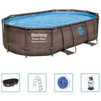 Basen ogrodowy, stelażowy, Bestway Power Steel z akcesoriami, 488x305x107 cm