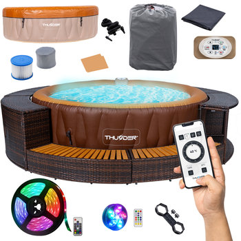 Basen z hydromasażem 6-osobowy jacuzzi THUNDER MOCHA + brązowe meble rattanowe - 8 sztuk - Thunder