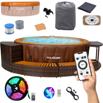 Basen z hydromasażem 6-osobowy jacuzzi THUNDER MOCHA + szare meble rattanowe - 4 sztuki - Thunder