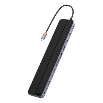 Baseus EliteJoy Gen2 uniwersalny HUB USB 12w1 z kablem USB-C 25cm podstawka pod notebook USB-A / USB-C / DP / HDMI / SD / TF / RJ45 / 3,5mm jack / PD 100W szary (WKSX030213) - Baseus