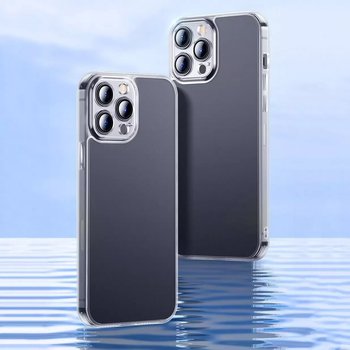 Baseus Frosted Glass Case etui pokrowiec do iPhone 13 Pro sztywna obudowa z żelową ramką przezroczysty (ARWS000702) - 4kom