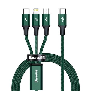 Baseus Rapid 3w1 kabel USB Typ C - USB Typ C / Lightning / micro USB 20 W 1,5 m zielony (CAMLT-SC06) - Baseus