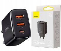 BASEUS Szybka Mocna Ładowarka 2x USB + USB-C Szybkie Ładowanie PD 30W QC Baseus