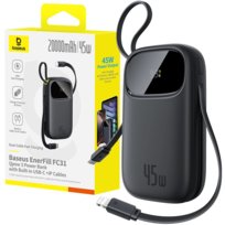 BASEUS SZYBKI POWER BANK 20000 mAh 45W USB TYP C USB-A KABEL USBC LIGHTNING