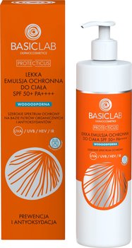 BasicLab, Wodoodporna emulsja ochronna do ciała SPF 50+ PA++++, Emulsja do  opalania - wysoka ochrona przed promieniowaniem UV, Pojemność: 300 ml