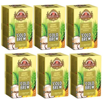 BASILUR Cold Brew - Owocowa herbata bezkofeinowa z aromatem kokosa i ananasa, herbata na zimno w saszetkach 20 x 2 g x6 - Basilur
