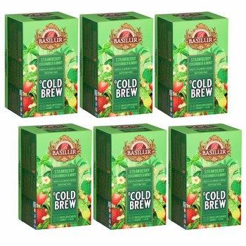 BASILUR Cold Brew - Owocowa herbata bezkofeinowa z aromatem truskawki, ogórka i mięty, herbata na zimno w saszetkach 20 x 2 g x6 - Basilur