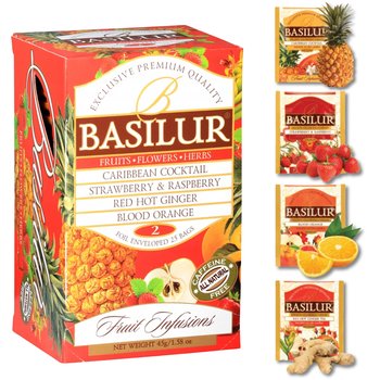 BASILUR Fruit Infusions - Owocowa herbata bezkofeinowa, 4 smaki w saszetkach 25 x 1,8 g x1 - Basilur