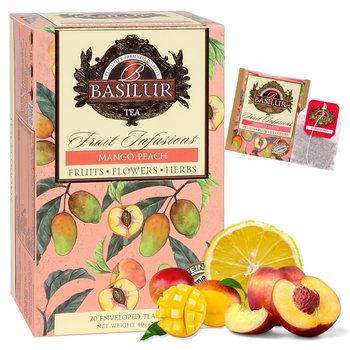 BASILUR Fruit Infusions - Owocowa herbata bezkofeinowa z naturalnym aromatem brzoskwini, mango i cytrusów, w saszetkach 20 x 2 g x1 - Basilur